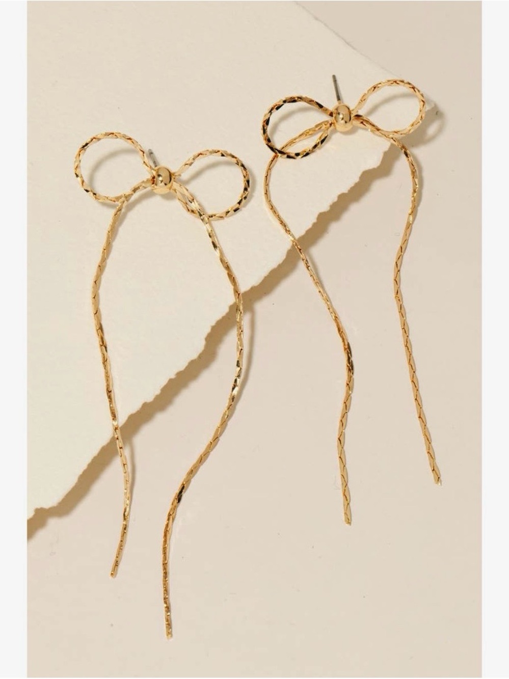 Gold Bow Drop Earrings - Picture 1 of 2